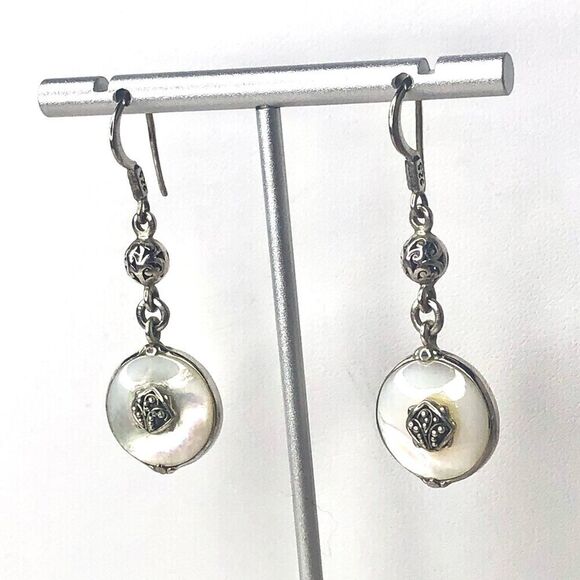 LOIS HILL Mother of Pearl Earrings Inlaid w Sterling Silver Reverses To Cutout - Picture 4 of 13